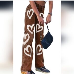 Brown Heart Patterned Men's Pants